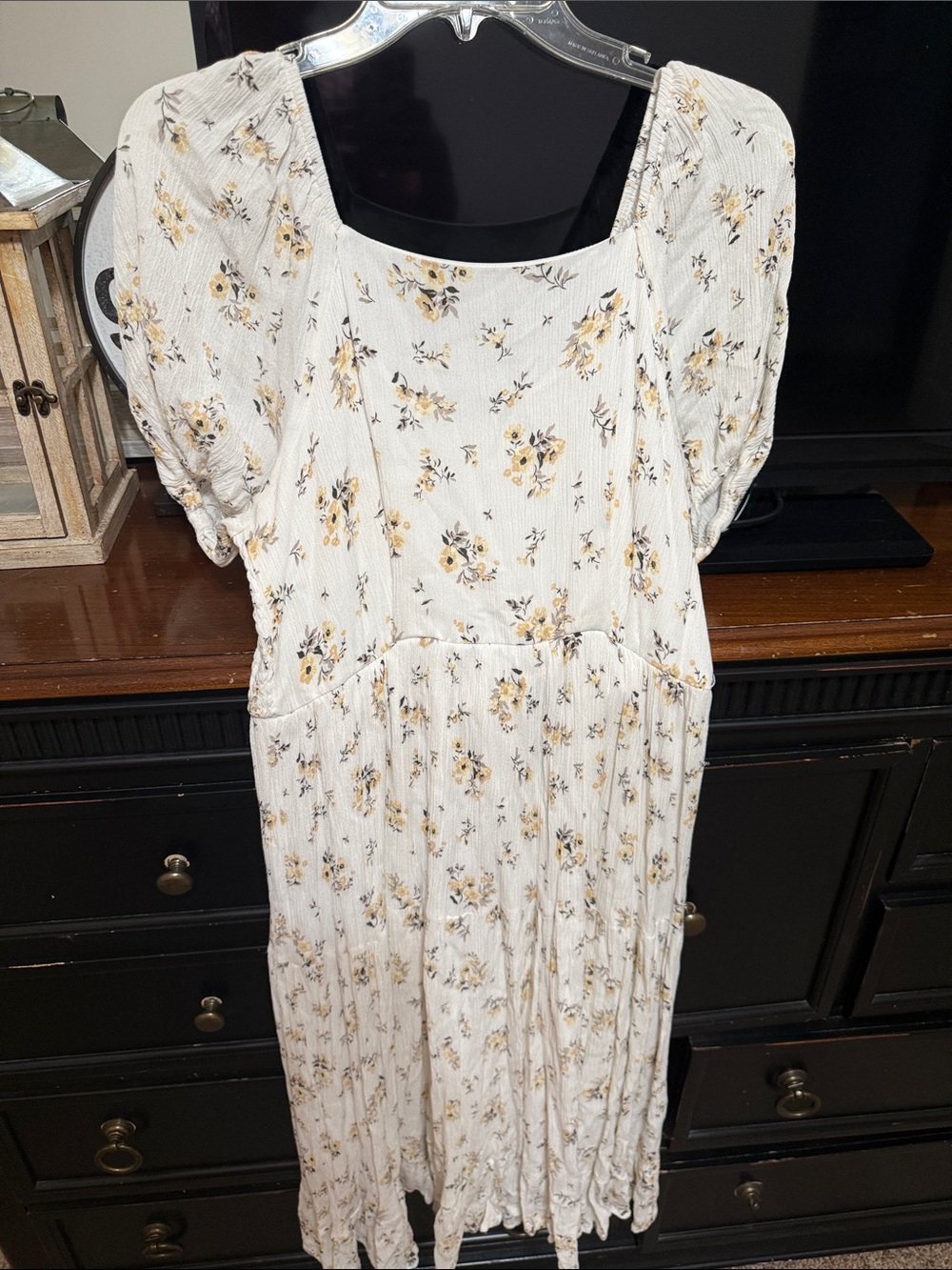 Mikarose Cream Floral Square-Neck Midi Dress